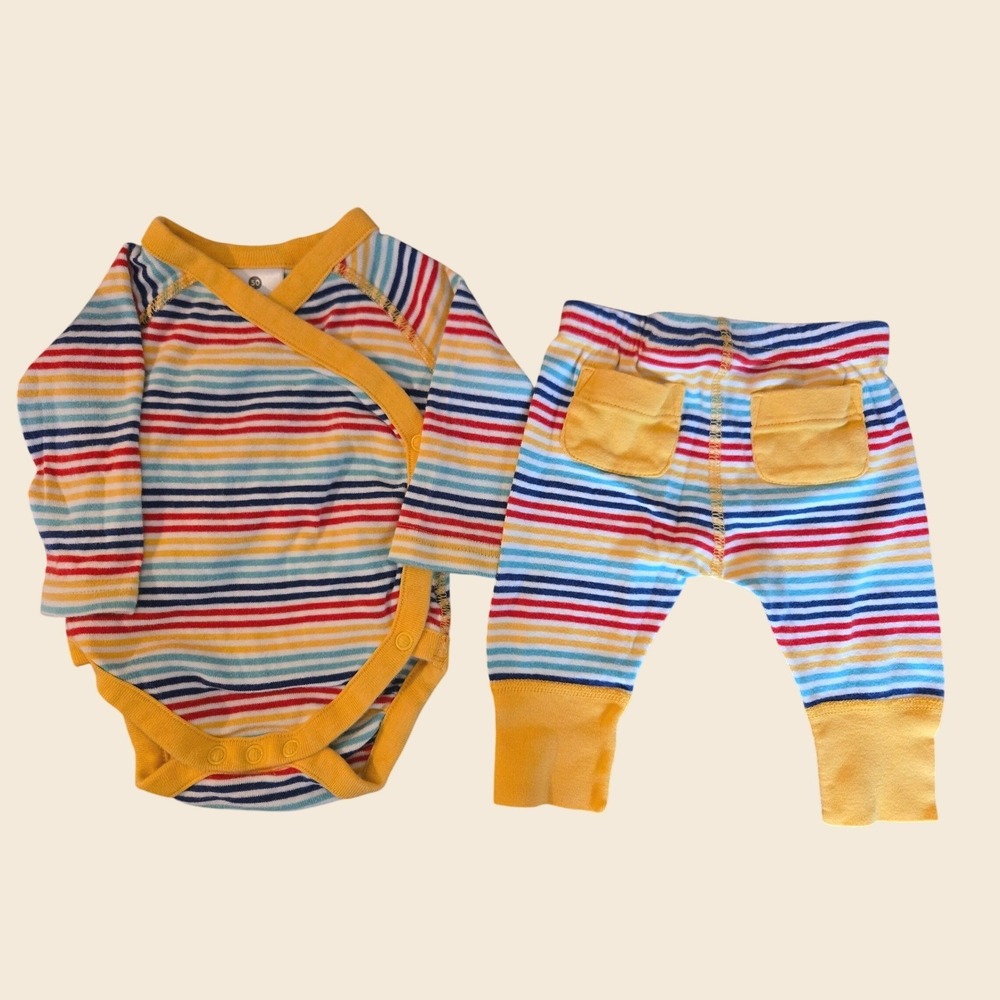 Hanna Andersson Baby Organic Cotton Rainbow Stripe Kimono Bodysuit and Pants Set